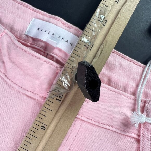 Risen Jeans Women's 32x31* High Rise Wide Leg Pink Stretch Raw Hem Denim Tag 30 - Picture 15 of 16